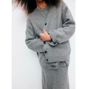 H&M Button-up Knit Wool-blend Cardigan in Gray Size Small